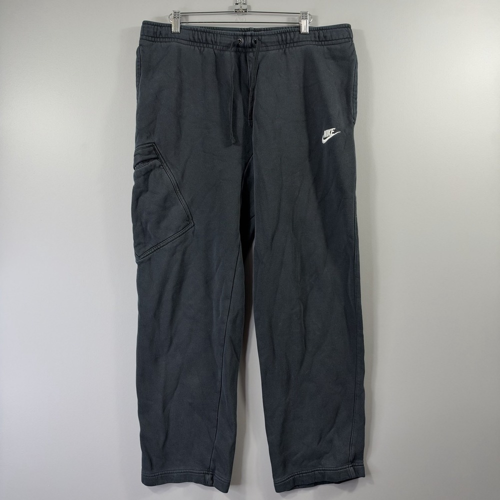 Y2K Nike Sweatpants Mens Large Gray Fleece Baggy Cargo Side Pocket